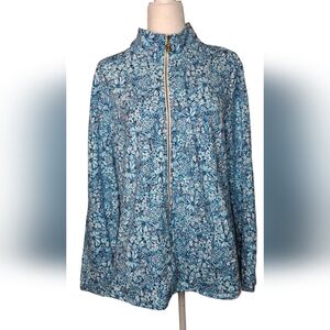 Lilly Pulitzer Leona Upf 50+ Zip Jacket In Cumulus Blue Blooming Together XL